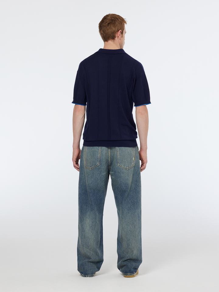 Knitted V-neck relaxed fit polo