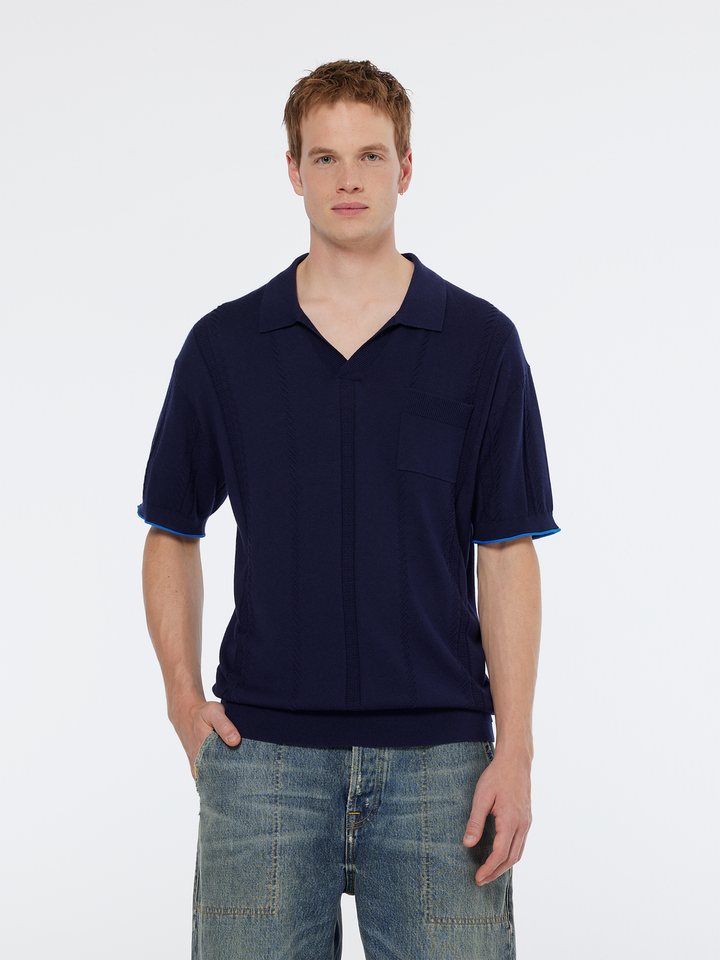 Knitted V-neck relaxed fit polo