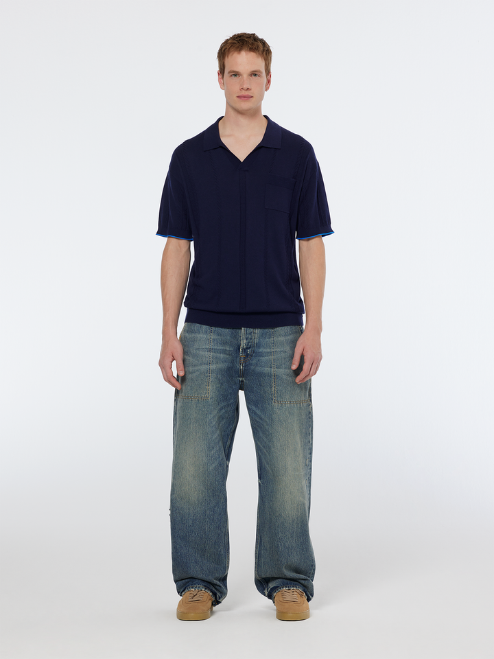 Knitted V-neck relaxed fit polo