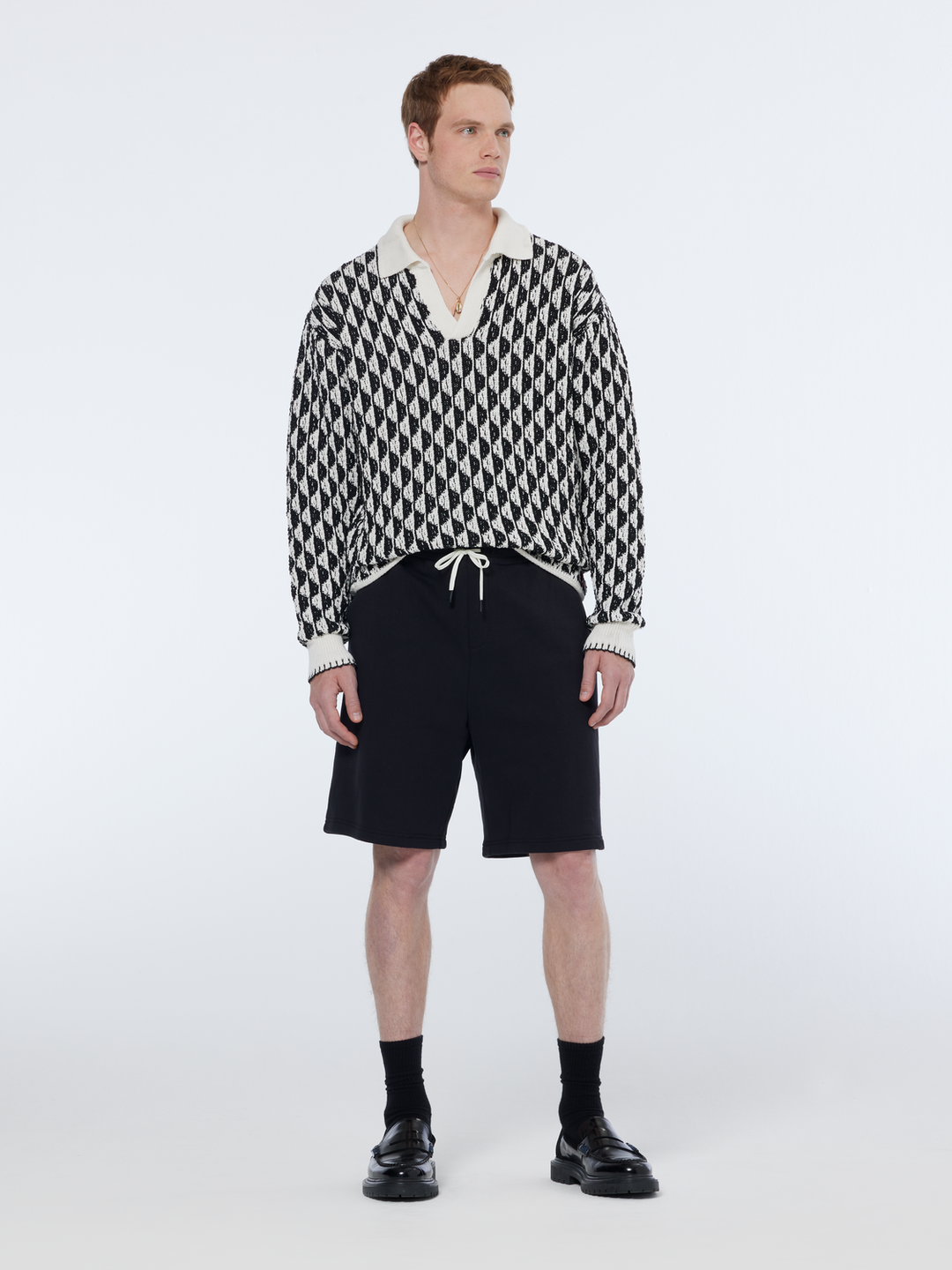 Jacquard dropped shoulder long sleeved polo