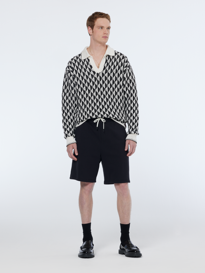 Jacquard dropped shoulder long sleeved polo