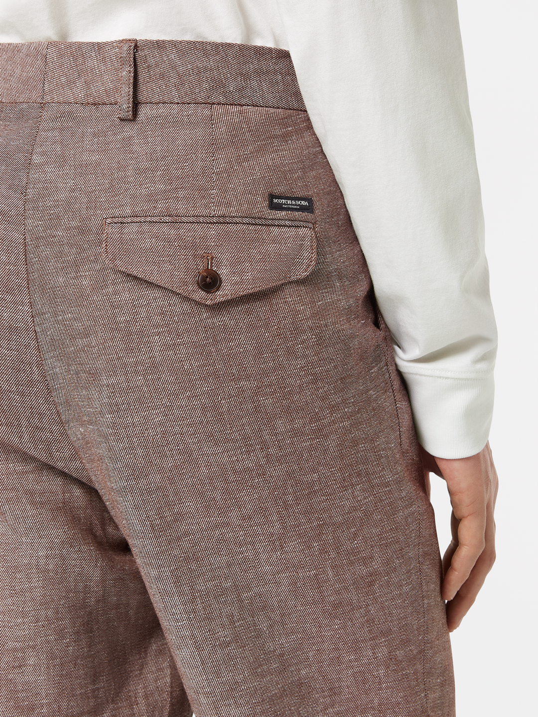 Pleated relaxed straight cotton-linen twill chino