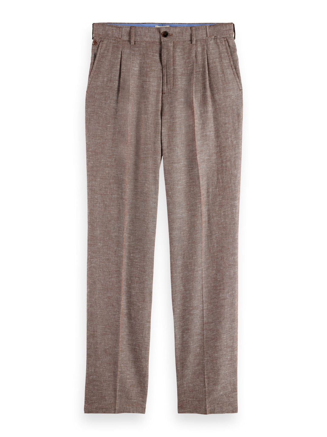 Pleated relaxed straight cotton-linen twill chino