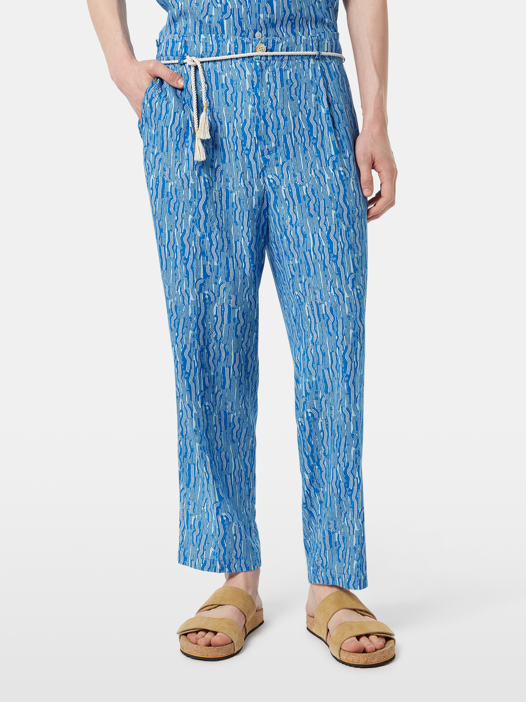 Printed wide fit linen-blend jogger