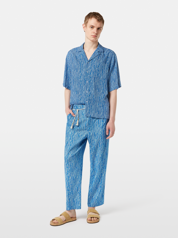 Printed wide fit linen-blend jogger