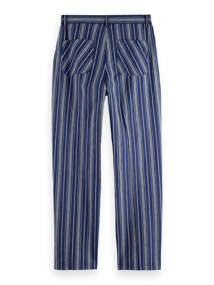 Pleated relaxed straight striped linen-blend jogger