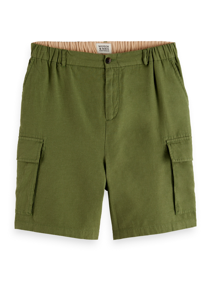Cotton-linen relaxed fit cargo short
