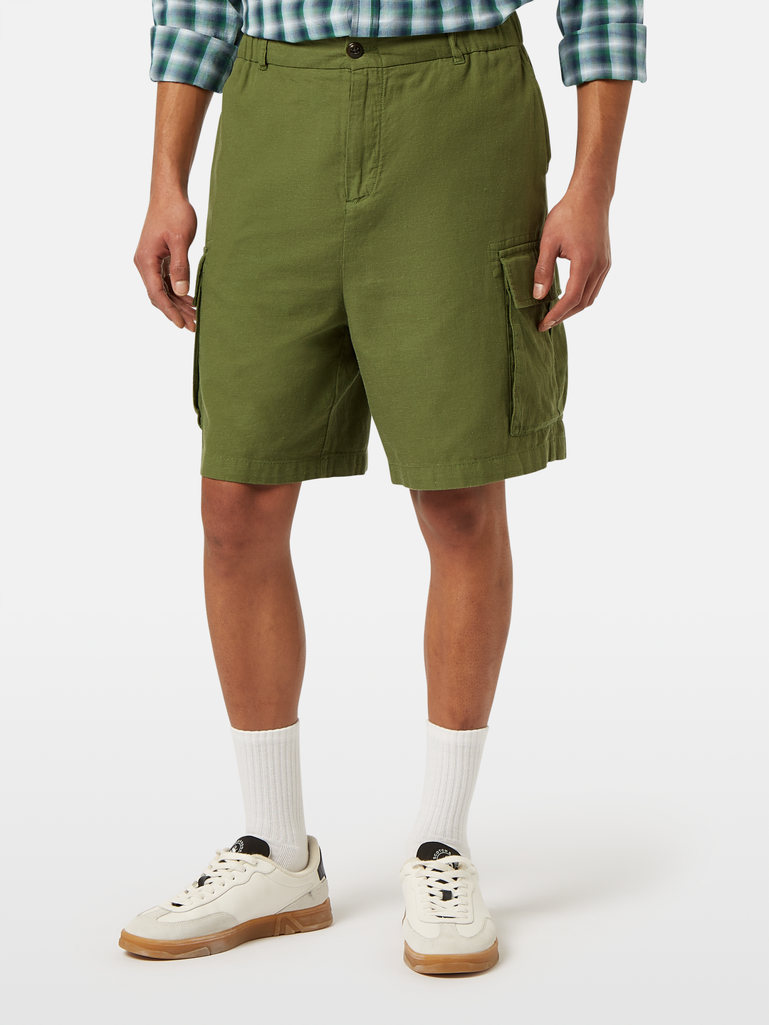 Cotton-linen relaxed fit cargo short
