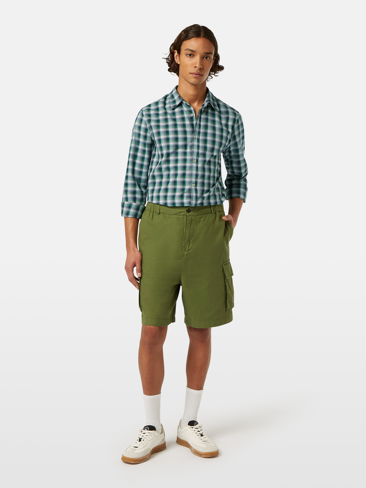 Cotton-linen relaxed fit cargo short