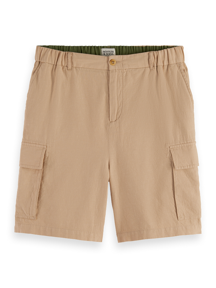Cotton-linen relaxed fit cargo short