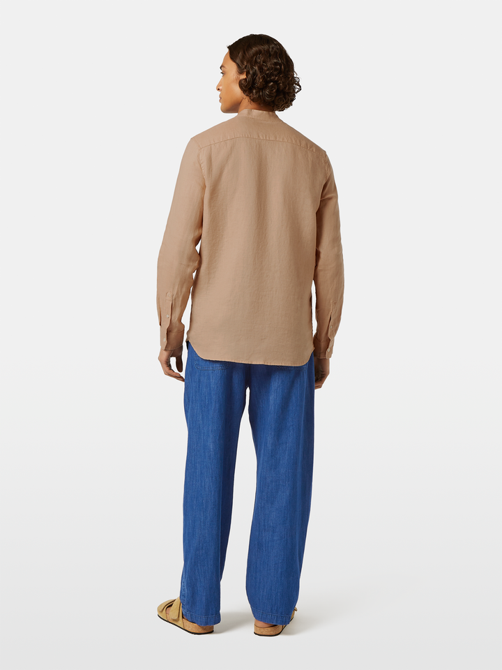 Seasonal core-Regular fit stand-up collar linen shirt