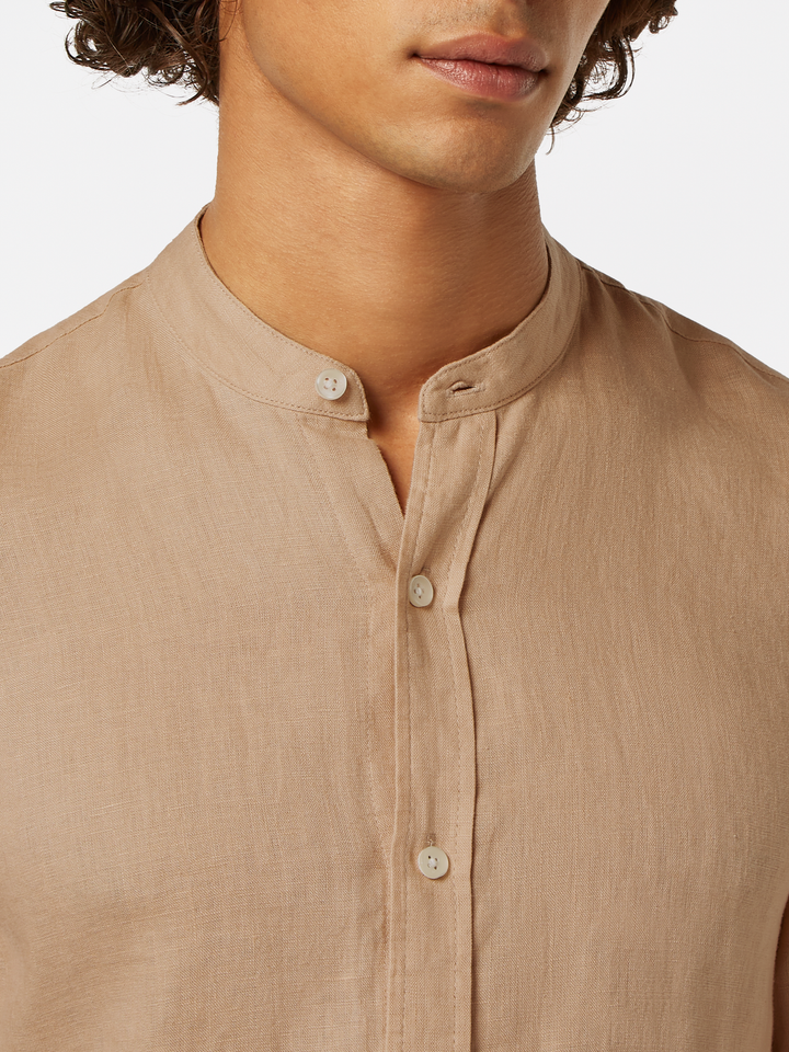Seasonal core-Regular fit stand-up collar linen shirt