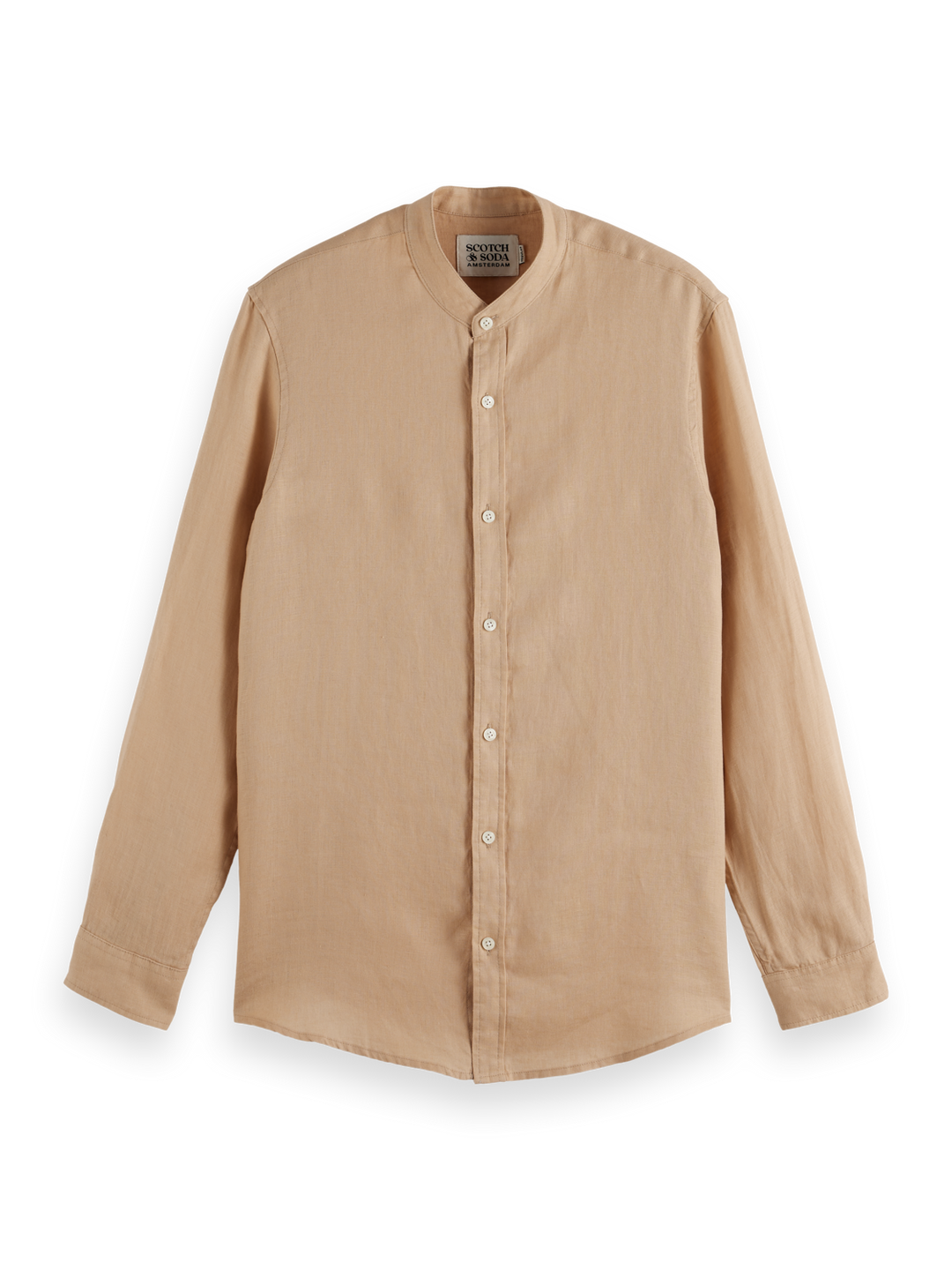 Seasonal core-Regular fit stand-up collar linen shirt