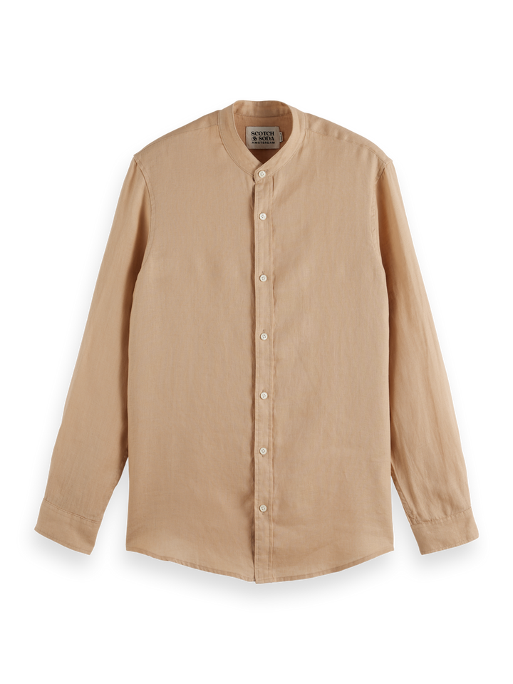 Seasonal core-Regular fit stand-up collar linen shirt