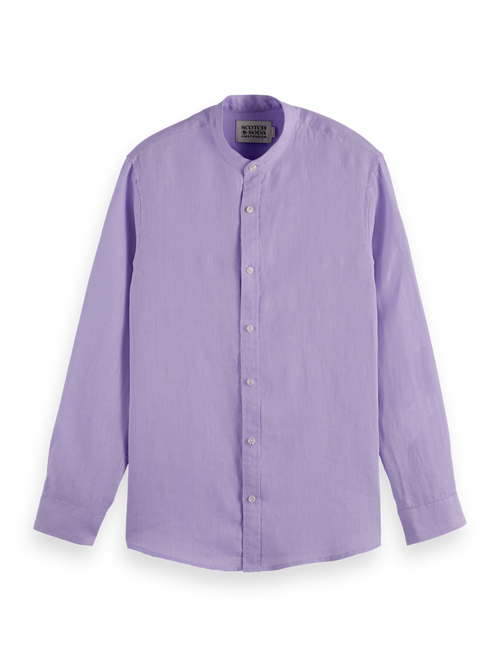 Seasonal core-Regular fit stand-up collar linen shirt