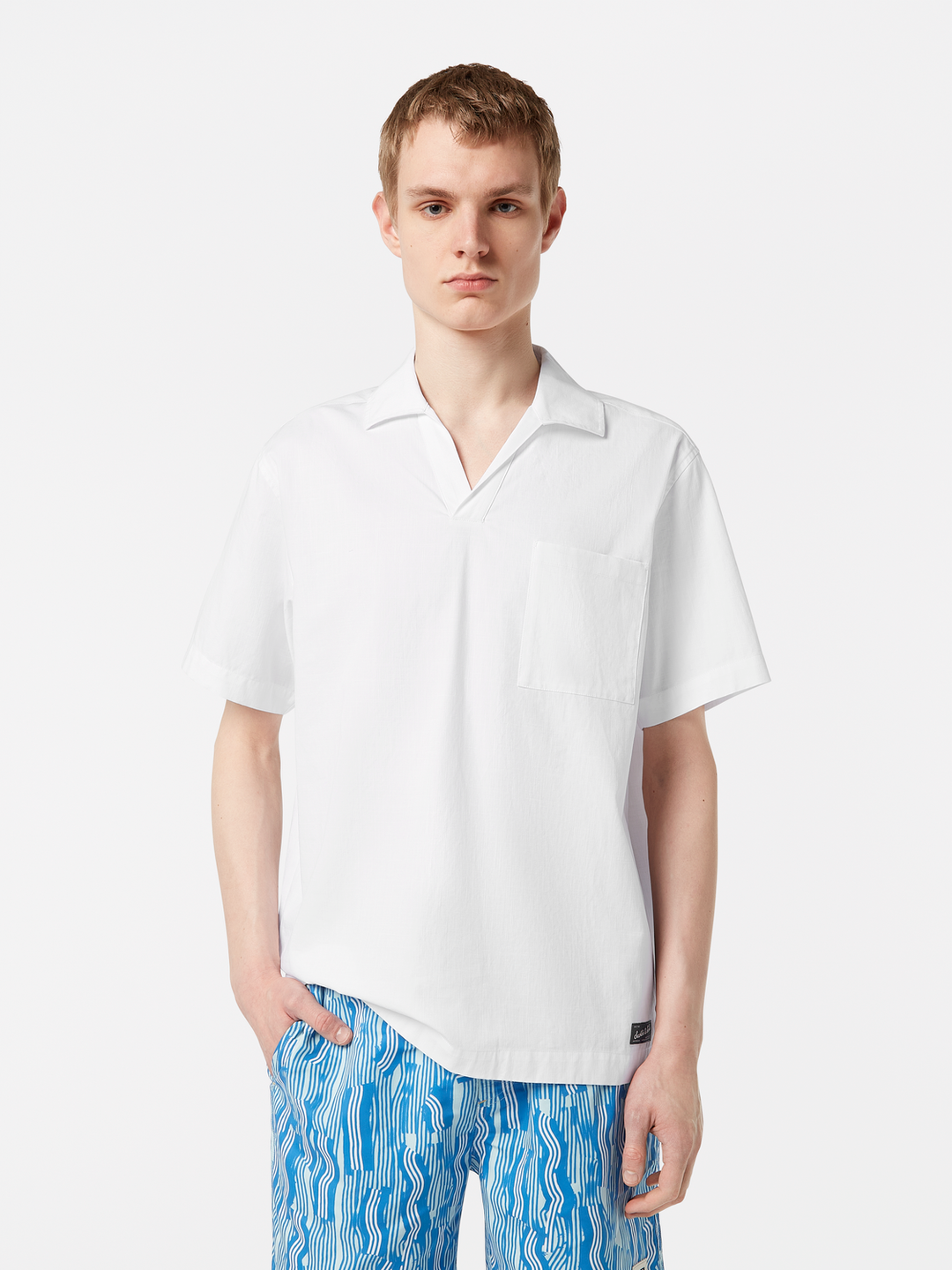 Short-sleeved relaxed-fit linen blend shirt