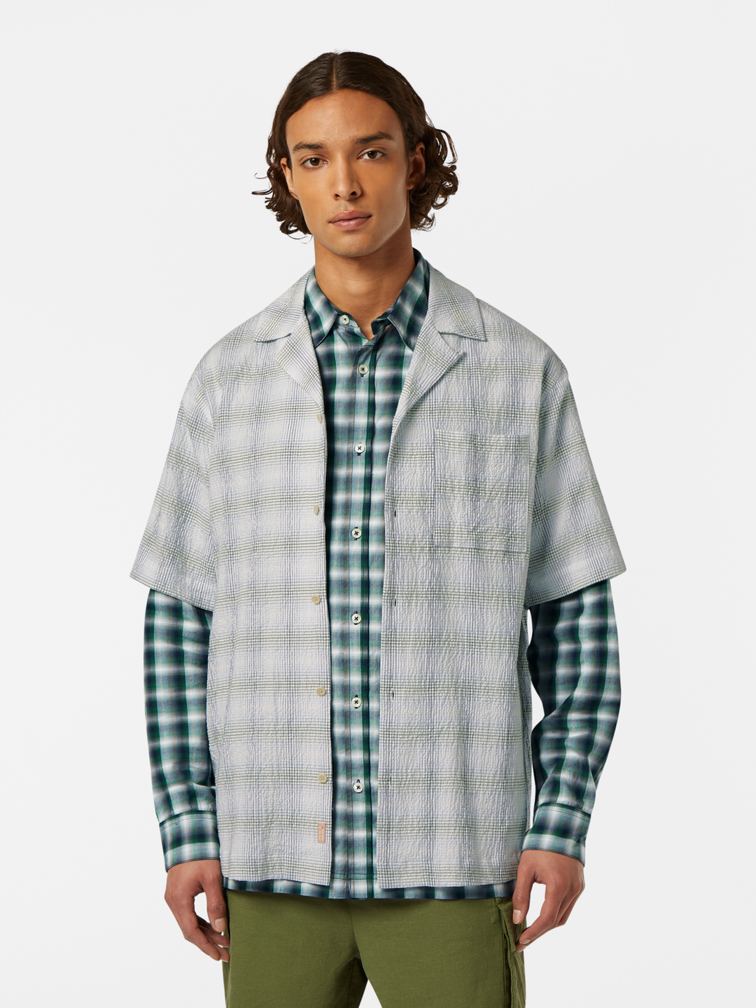 Checked short-sleeved relaxed-fit shirt