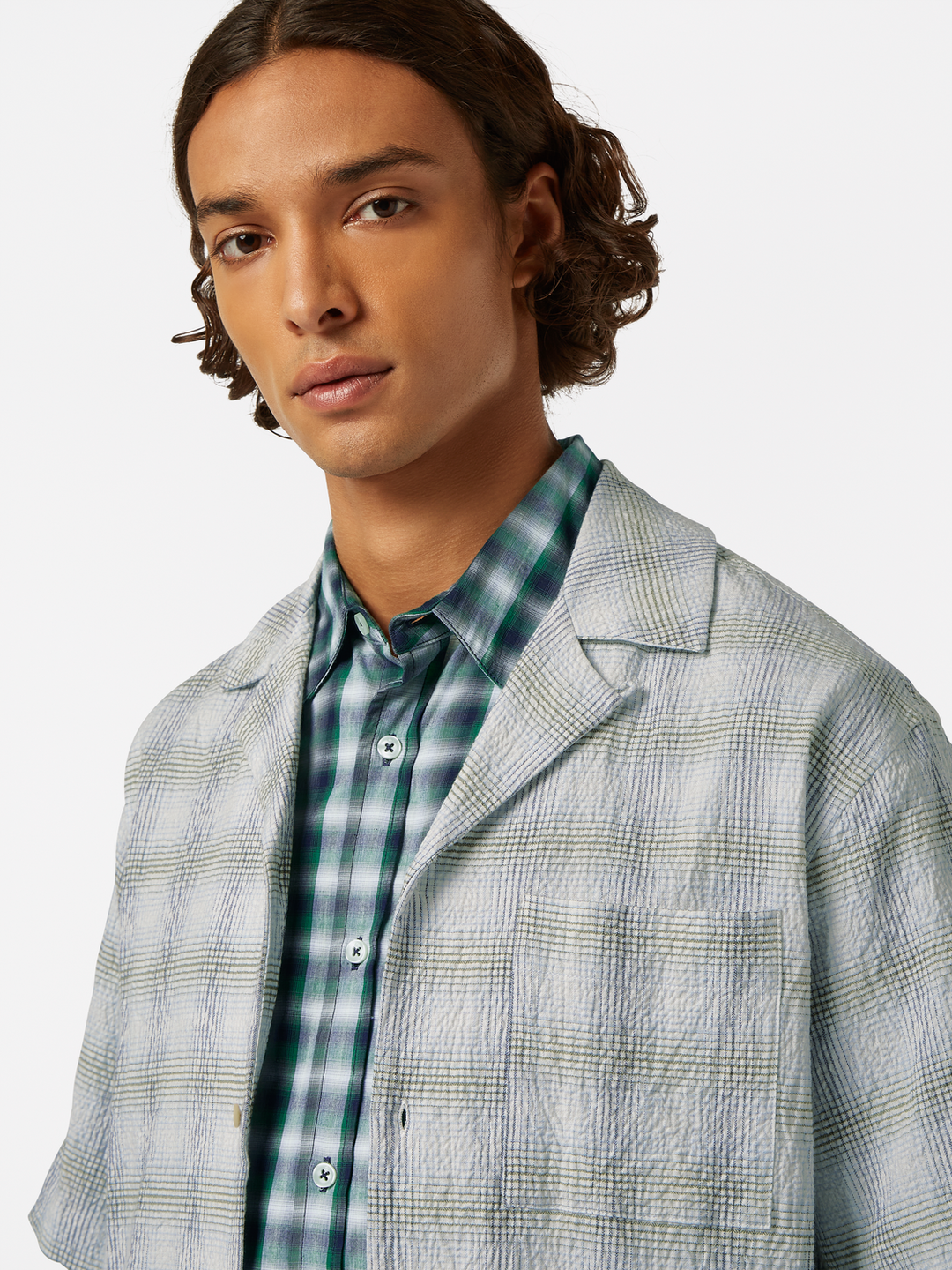 Checked short-sleeved relaxed-fit shirt