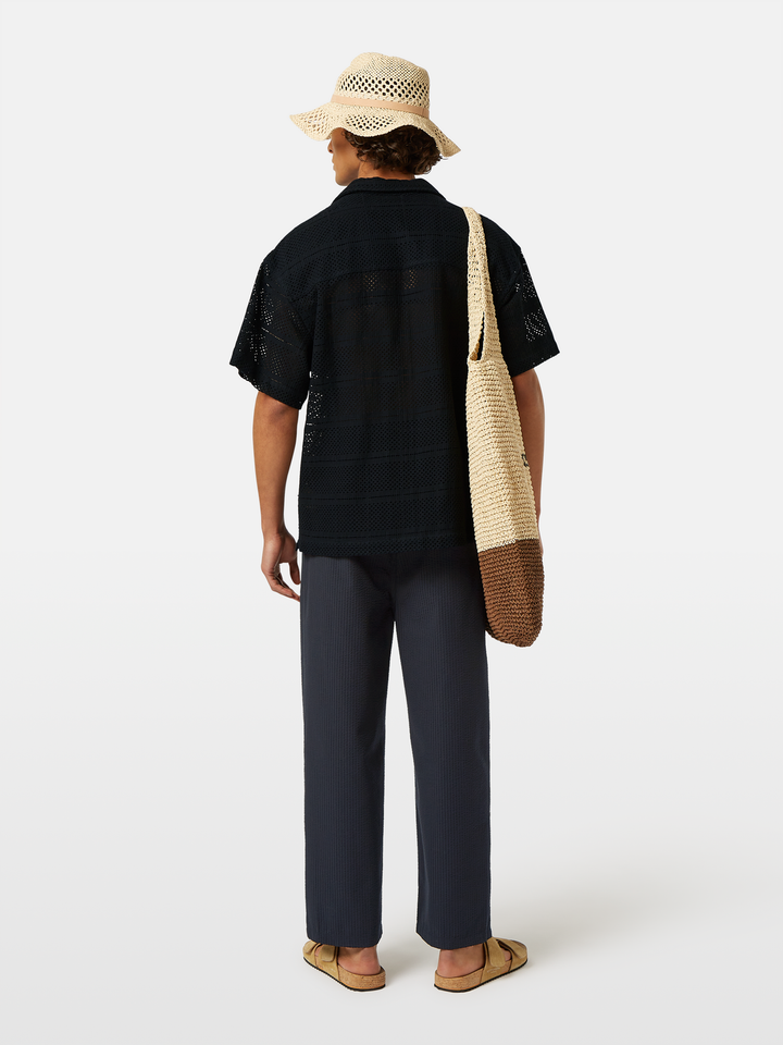 Crochet short-sleeved relaxed-fit shirt