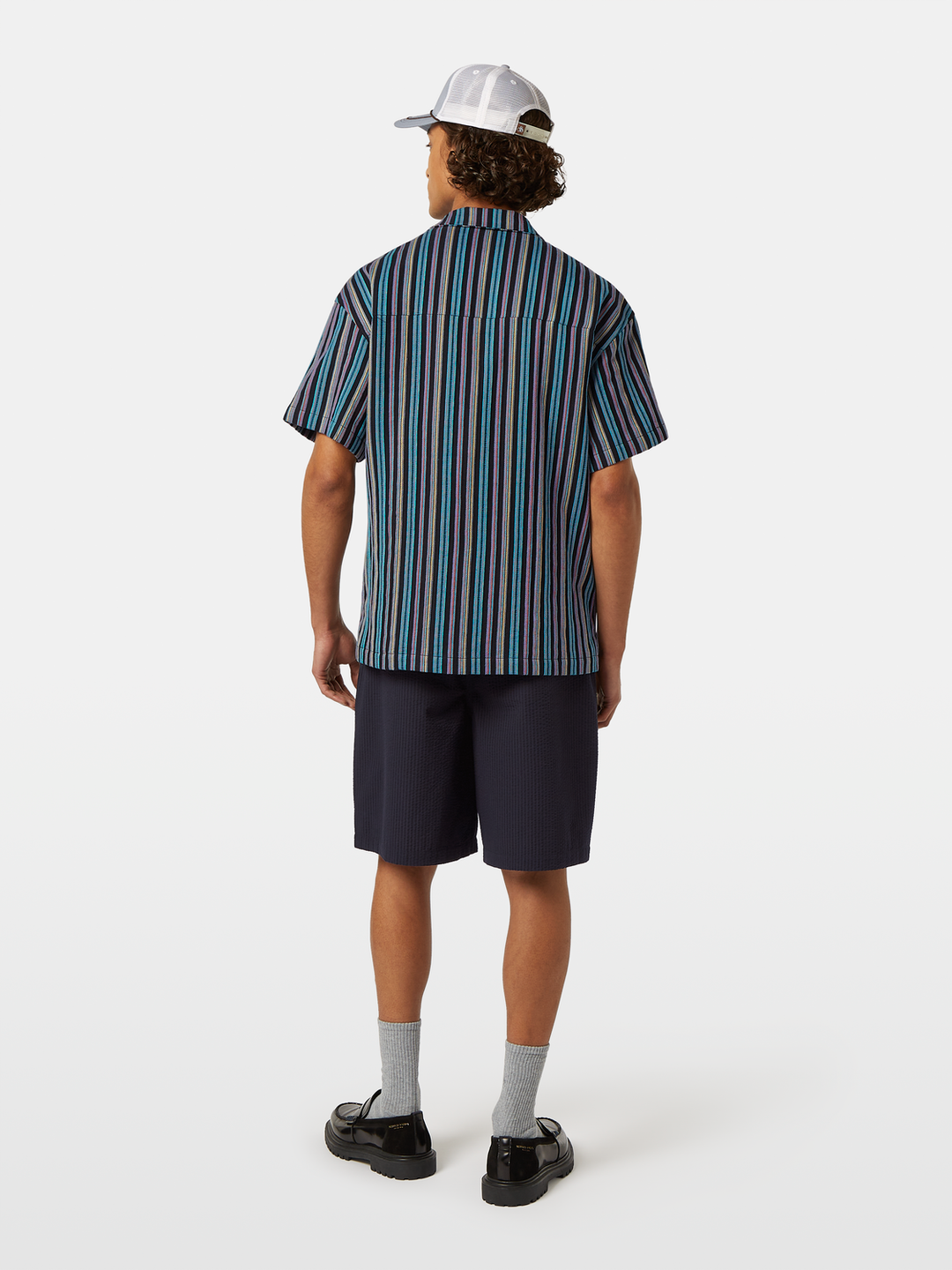 Striped short-sleeved relaxed-fit jacquard shirt