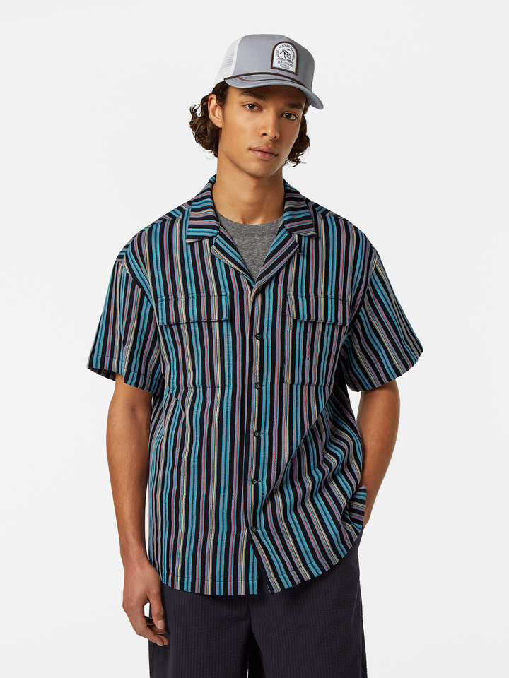 Striped short-sleeved relaxed-fit jacquard shirt