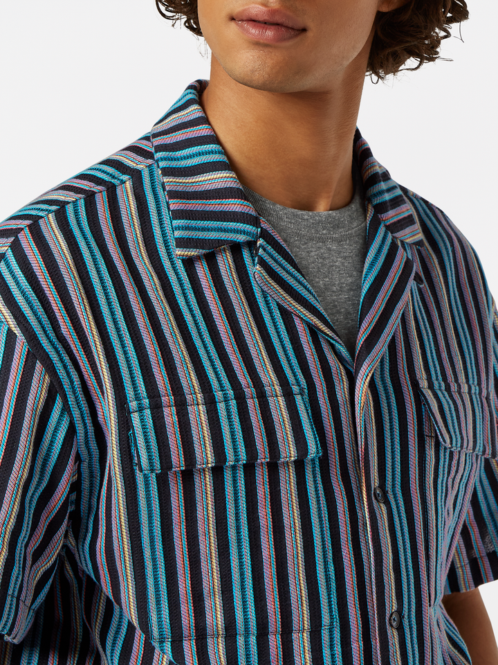 Striped short-sleeved relaxed-fit jacquard shirt