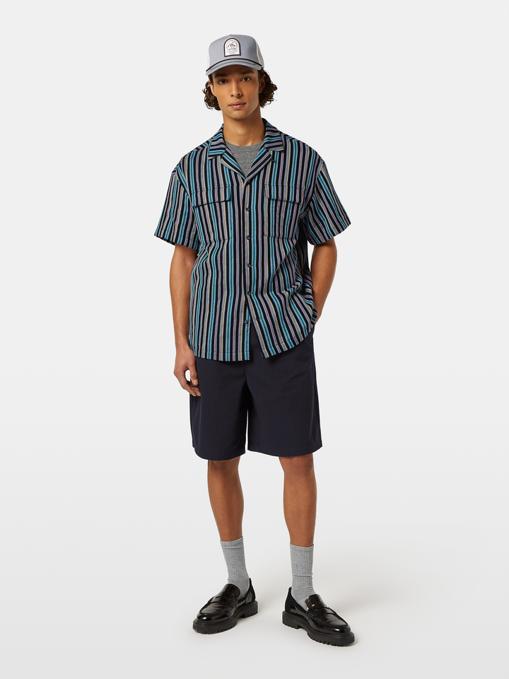 Striped short-sleeved relaxed-fit jacquard shirt