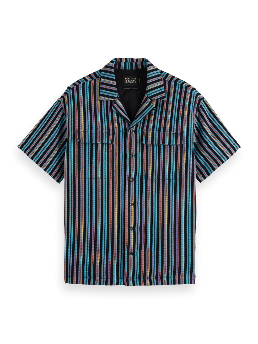 Striped short-sleeved relaxed-fit jacquard shirt