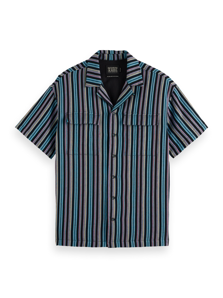 Striped short-sleeved relaxed-fit jacquard shirt