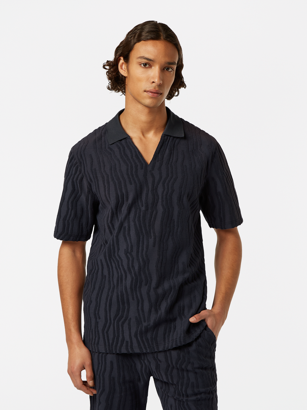 Jacquard cotton terry relaxed-fit polo