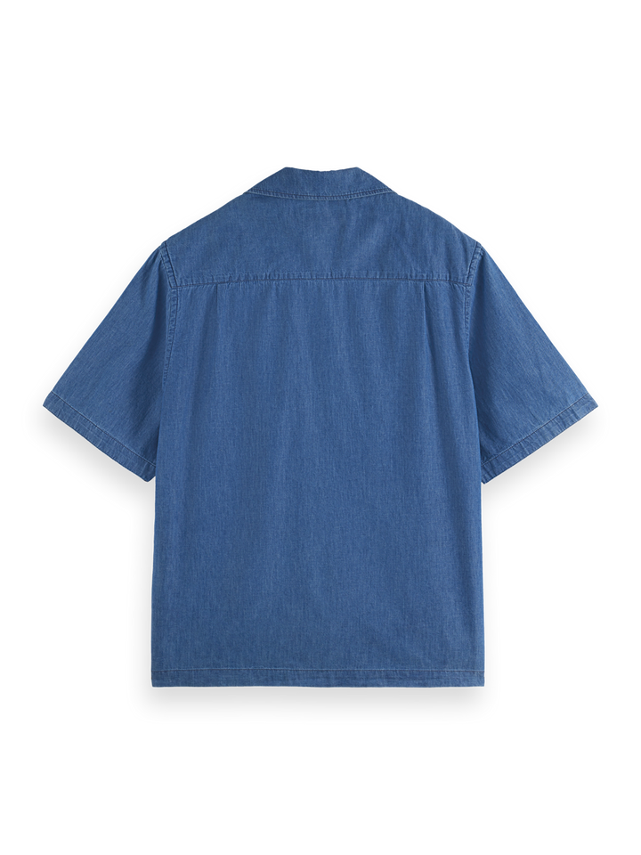 Short-sleeved relaxed-fit lightweight denim shirt