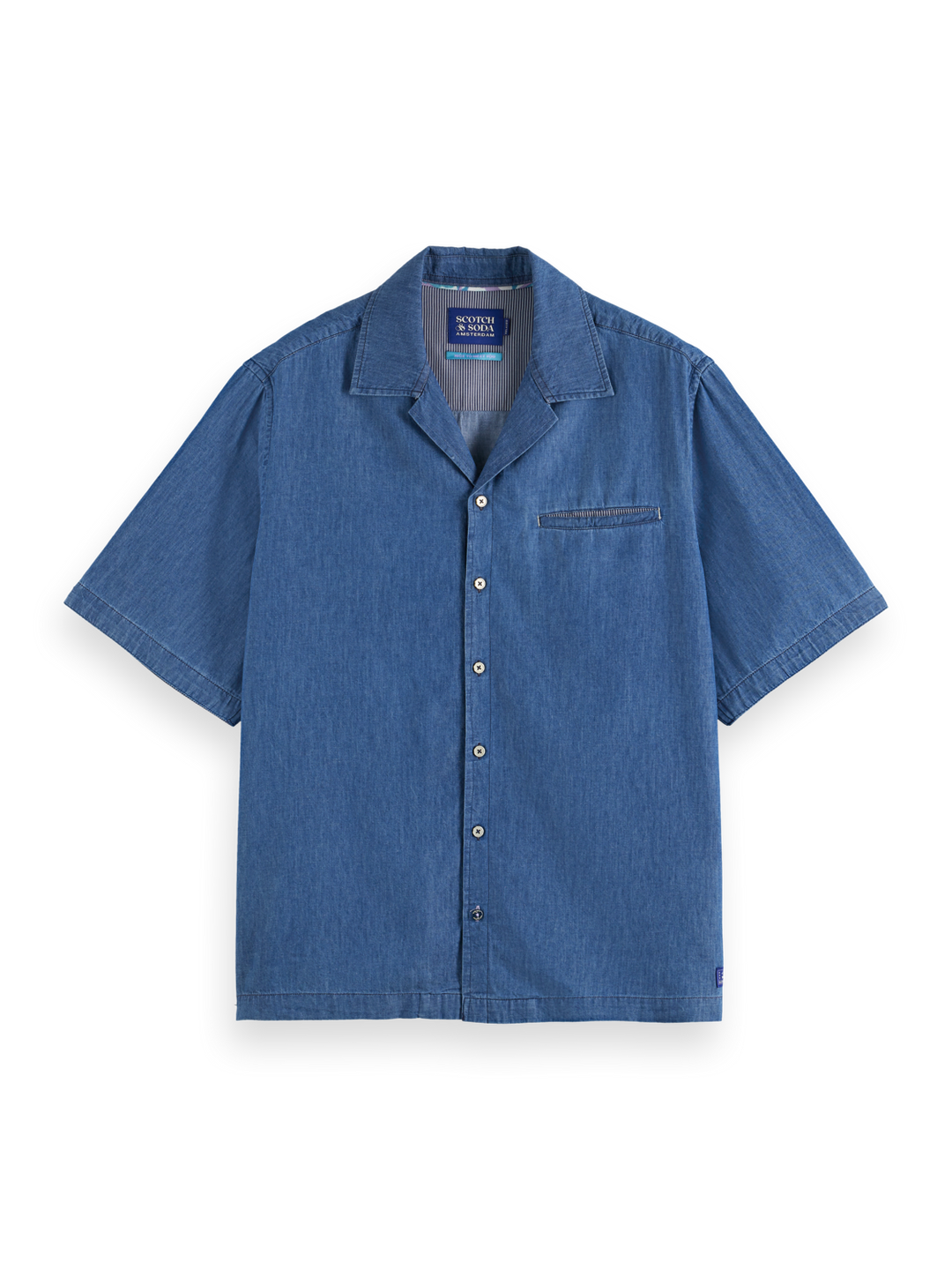 Short-sleeved relaxed-fit lightweight denim shirt