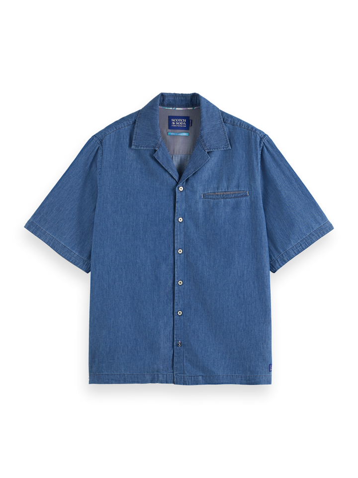 Short-sleeved relaxed-fit lightweight denim shirt