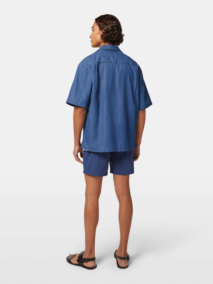 Short-sleeved relaxed-fit lightweight denim shirt