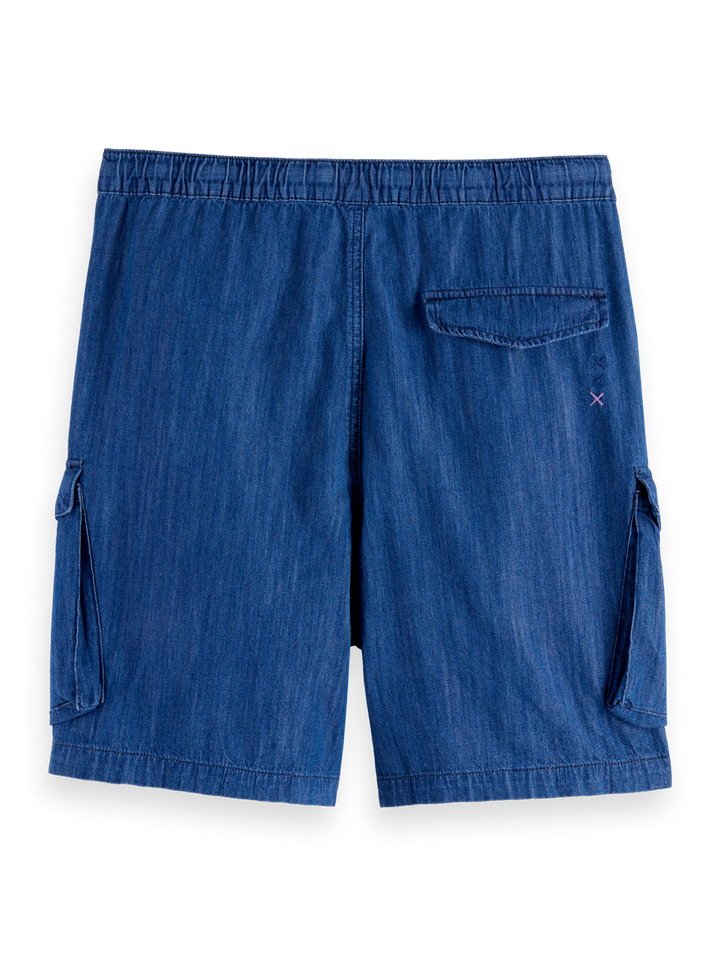 Lightweight sporty denim beach short with cargo pockets