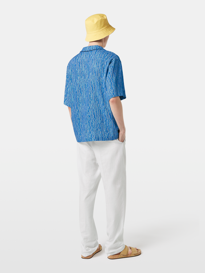 AOP short-sleeved linen-blend relaxed-fit shirt