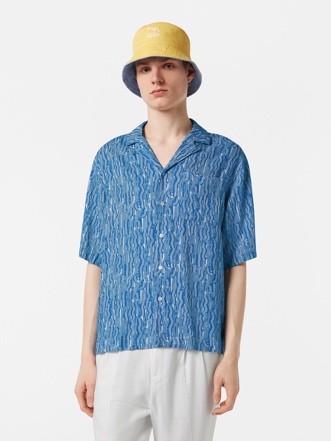 AOP short-sleeved linen-blend relaxed-fit shirt