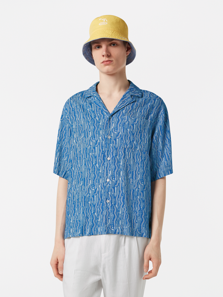AOP short-sleeved linen-blend relaxed-fit shirt