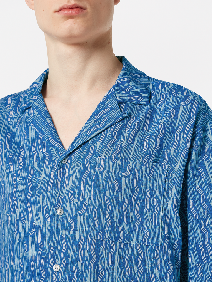 AOP short-sleeved linen-blend relaxed-fit shirt