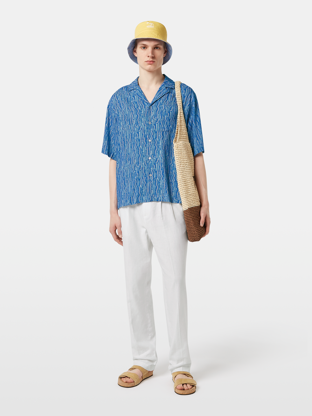 AOP short-sleeved linen-blend relaxed-fit shirt