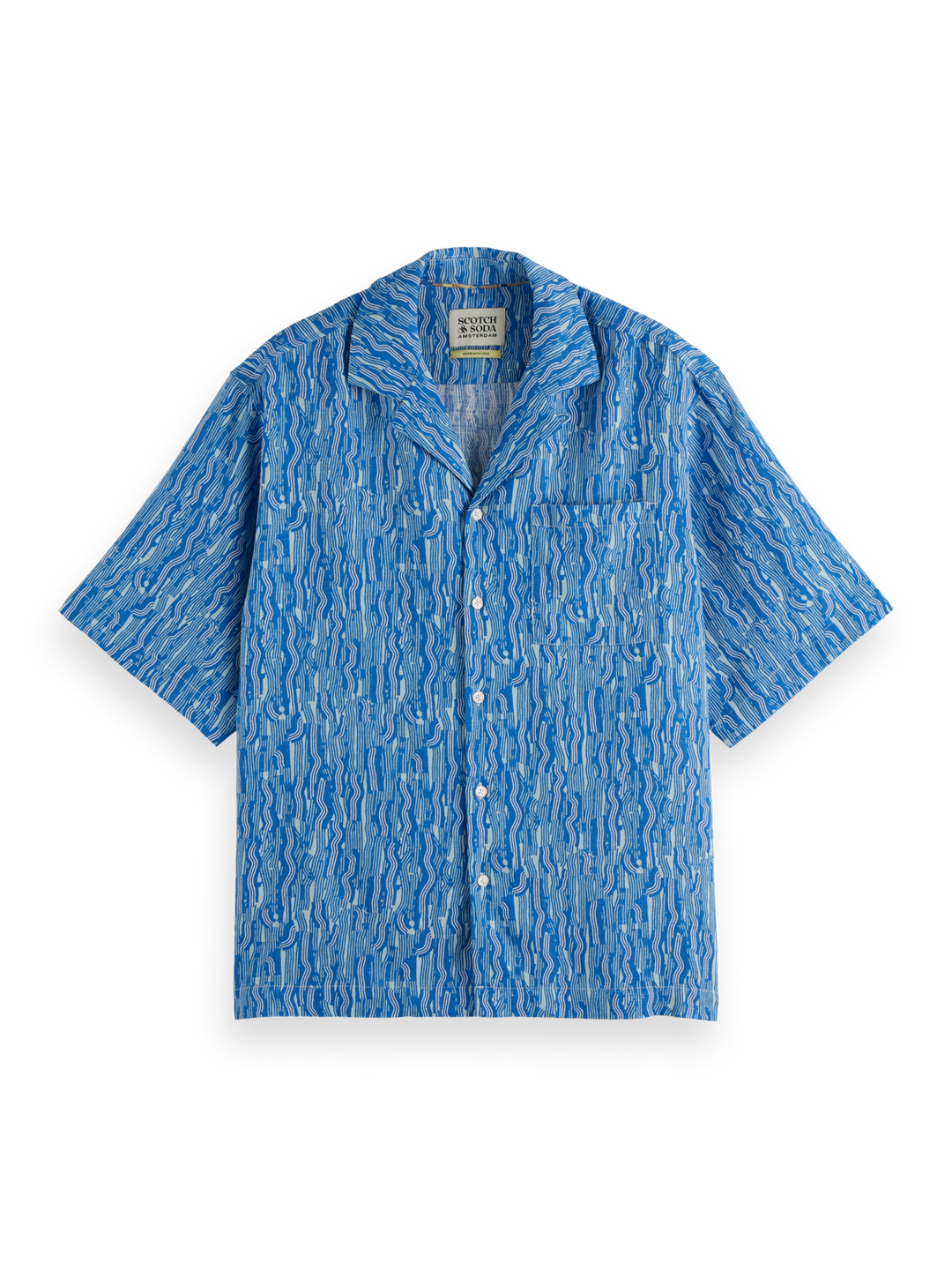 AOP short-sleeved linen-blend relaxed-fit shirt