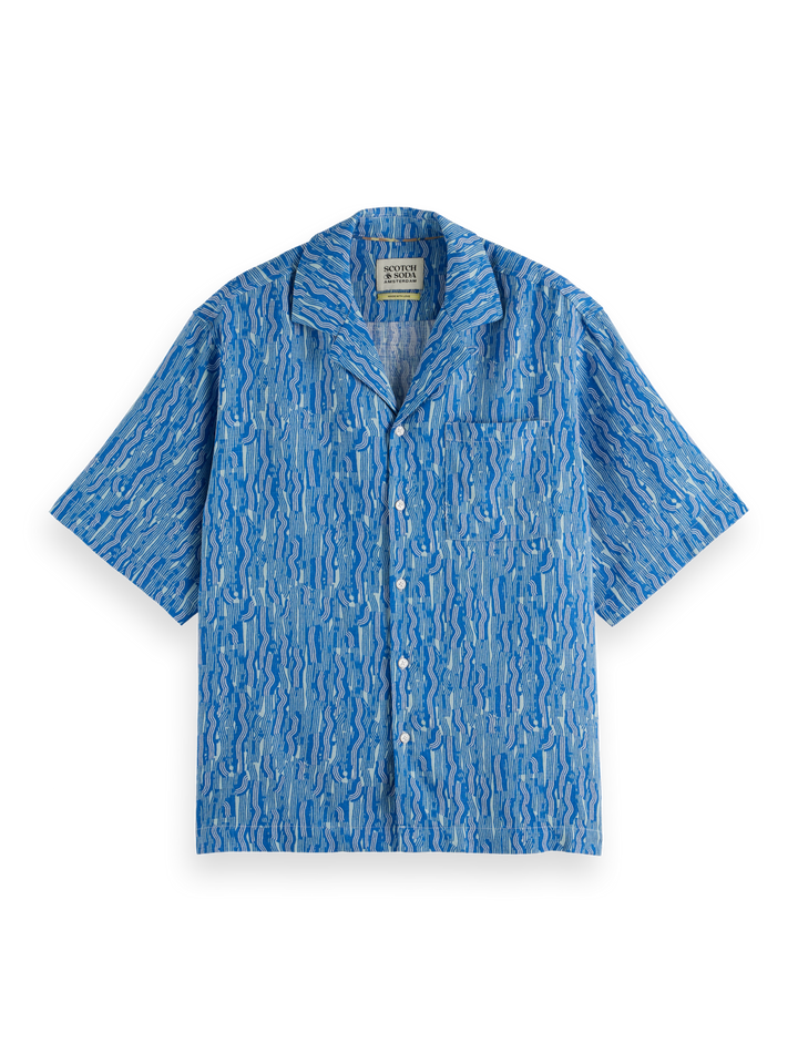 AOP short-sleeved linen-blend relaxed-fit shirt