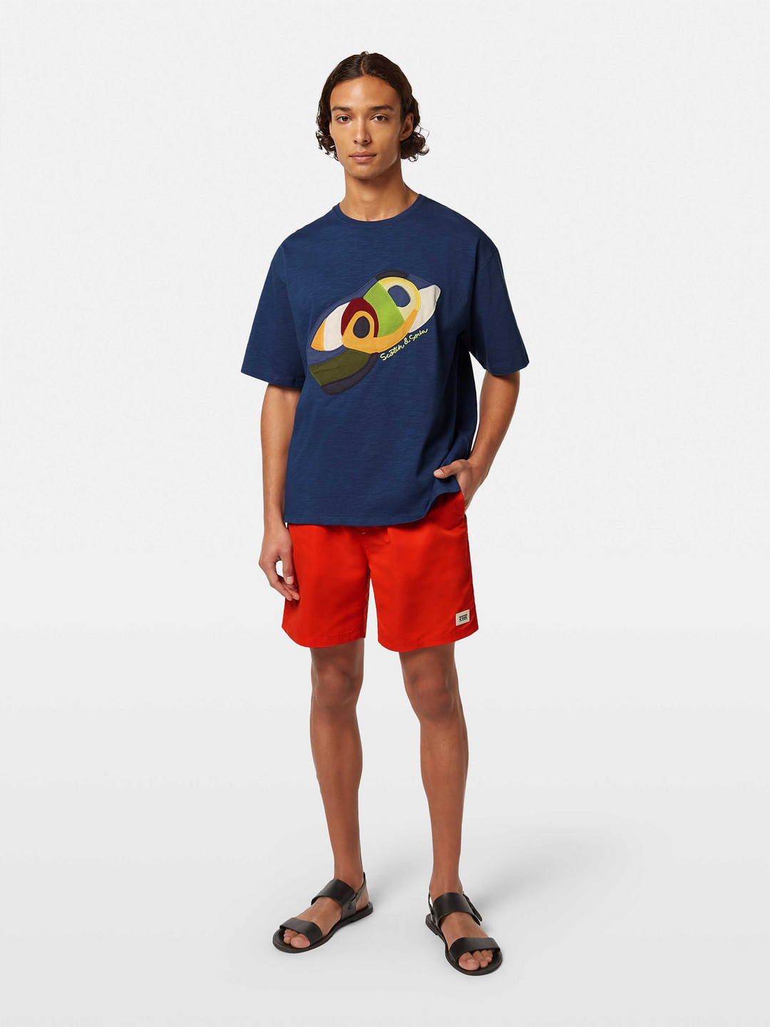Solid mid-length swim shorts