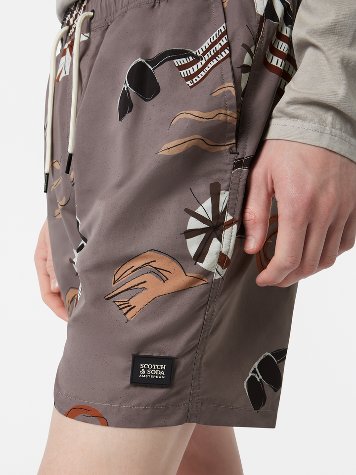 Printed mid-length swim shorts