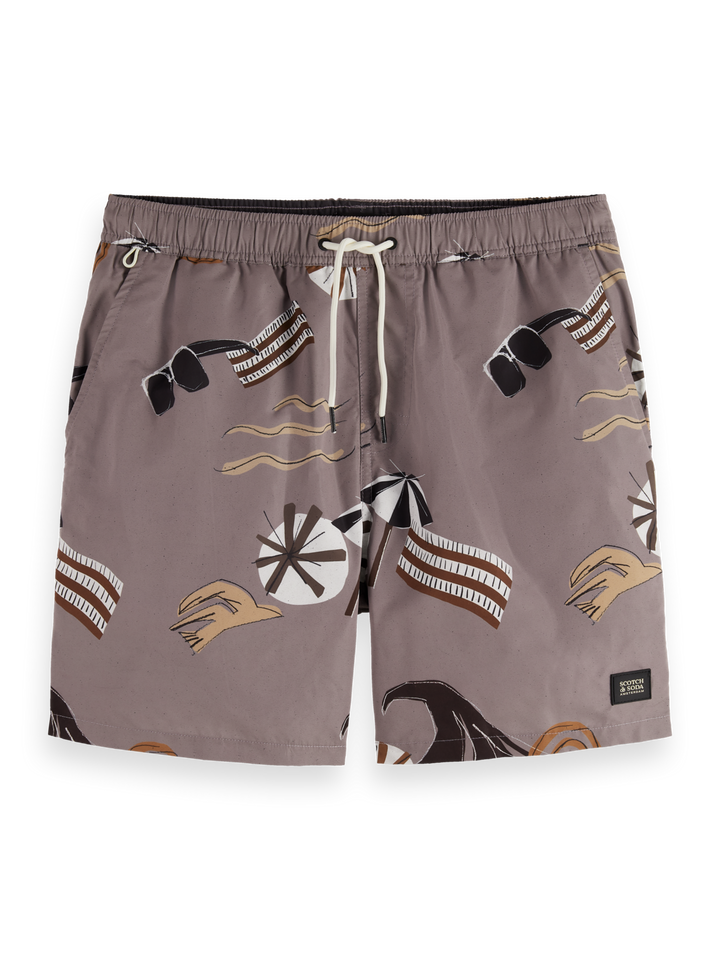 Printed mid-length swim shorts