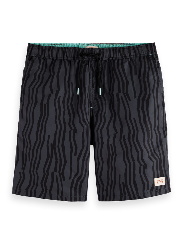 Printed long-length swim shorts