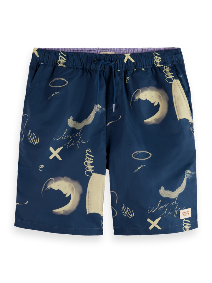 Printed long-length swim shorts
