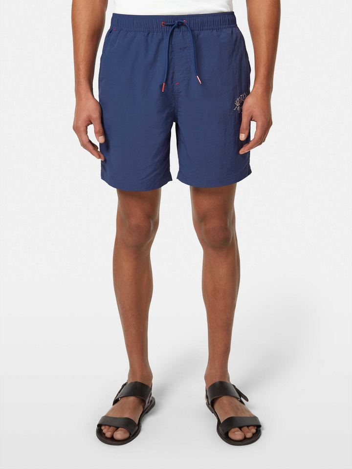 Placement-printed mid-length swim shorts