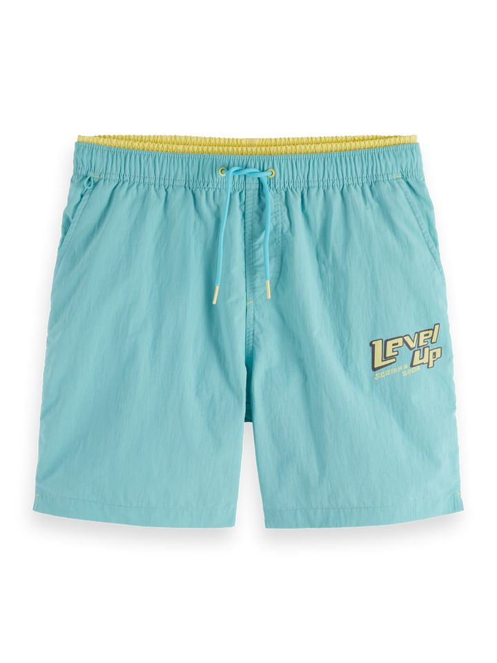 Placement-printed mid-length swim shorts