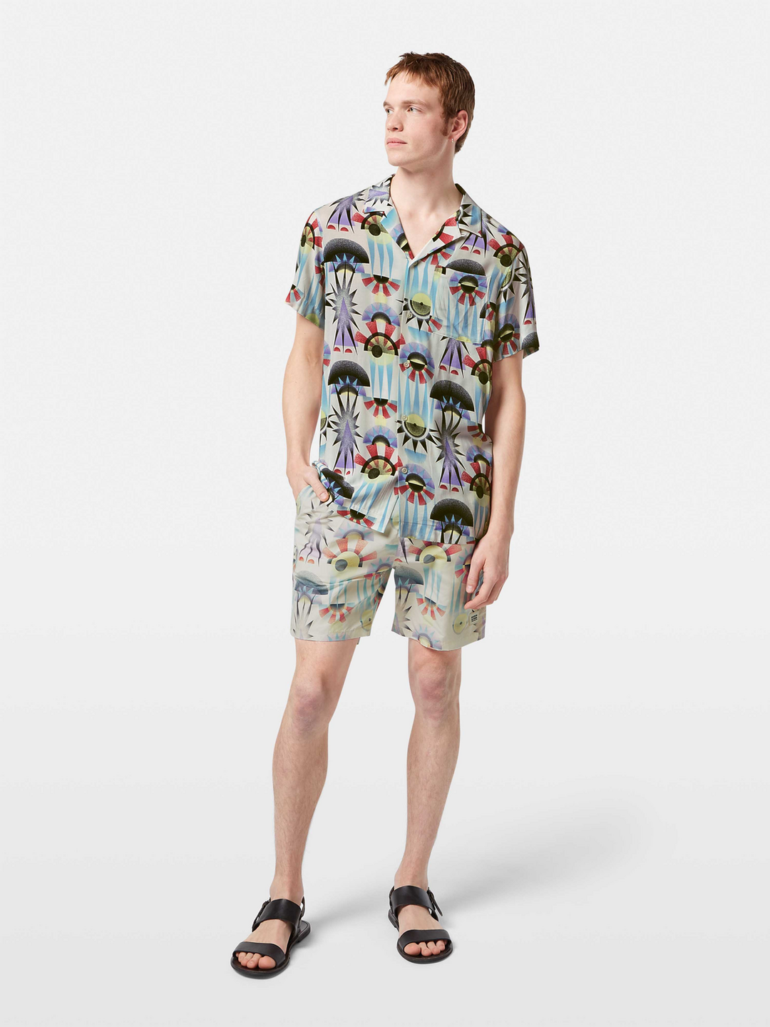 AOP short-sleeved regular fit viscose shirt